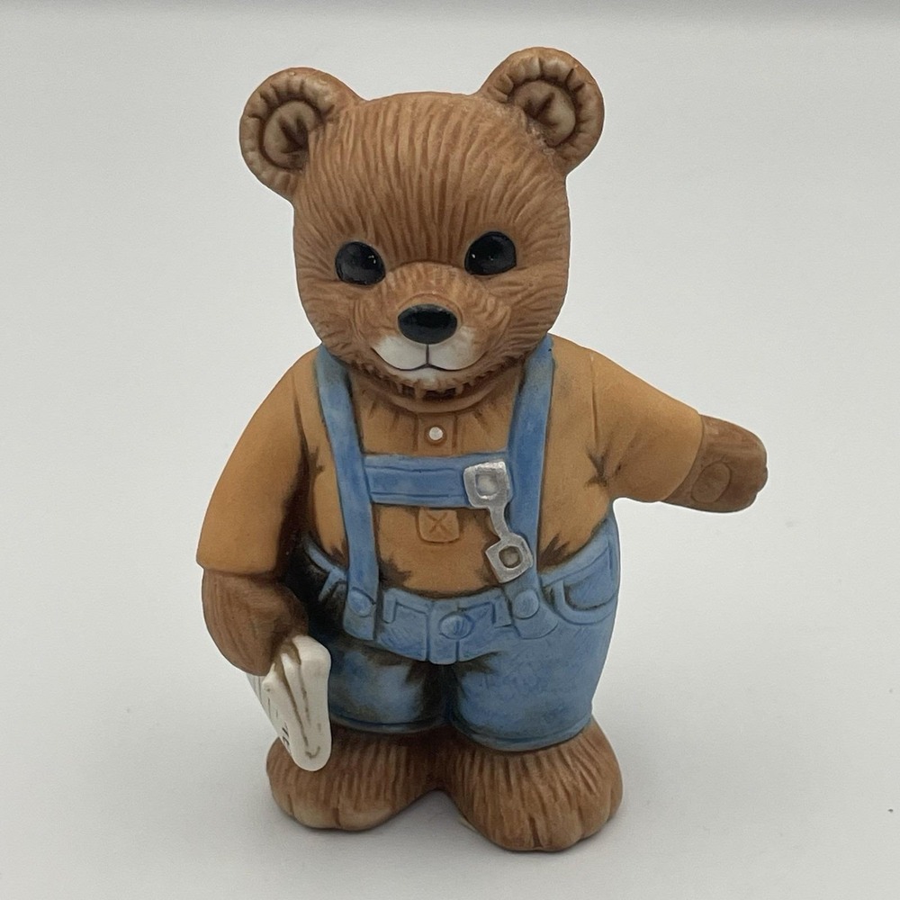 Vintage 1980s Homco Dad Bear Figurine 1450 – Holding‎ Times Newspaper – 4"